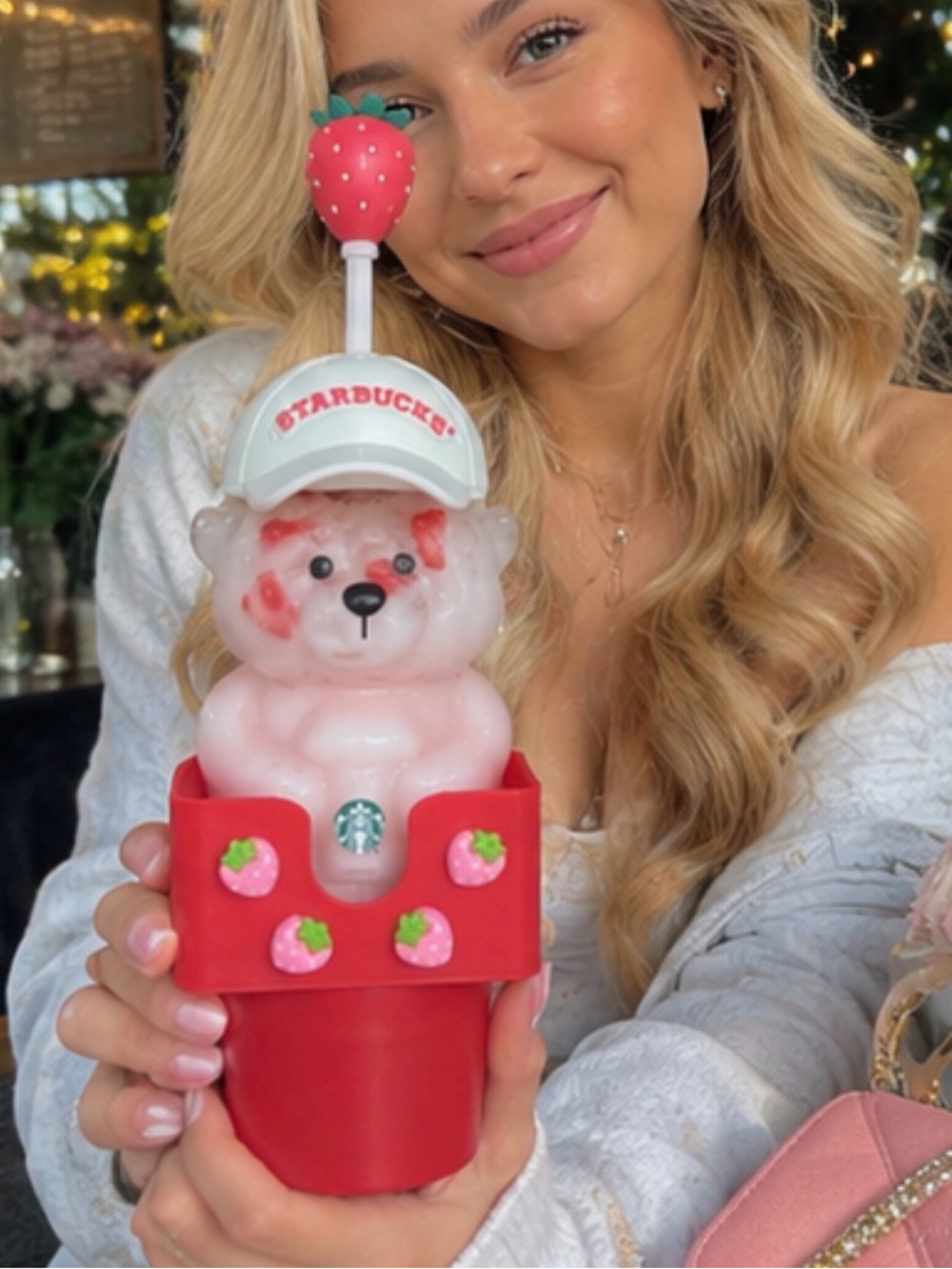 Starbucks Strawberry Bearista Cup Holder - Pink & Red - Picture 2 of 5